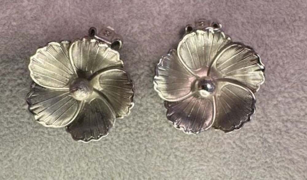 Vintage Silver-Tone Textured Flower Clip-On Earrings